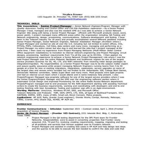 SK Project Management Resume