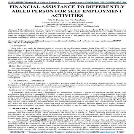 FINANCIAL ASSISTANCE TO DIFFERENTLY ABLED PERSON FOR SELF EMPLOYMENT ACTIVITIES