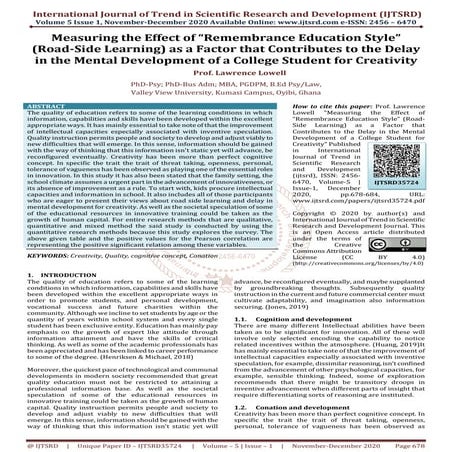 Measuring the Effect of “Remembrance Education Style”  Road Side Learning as...