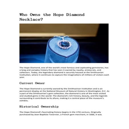 Who Owns the Hope Diamond Necklace? History, Ownership, and Scientific ...
