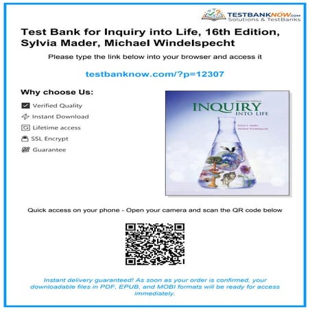 Test Bank for Inquiry into Life, 16th Edition, Sylvia Mader, Michael ...