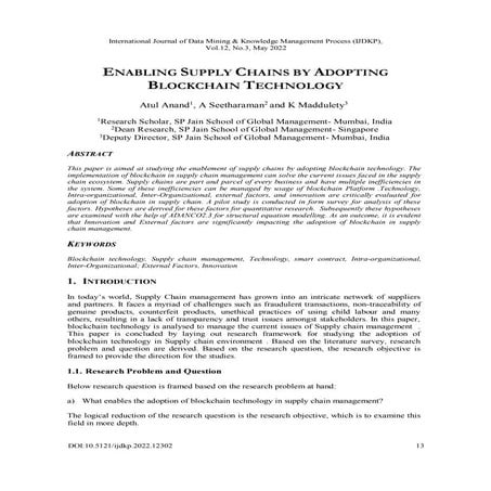 ENABLING SUPPLY CHAINS BY ADOPTING BLOCKCHAIN TECHNOLOGY