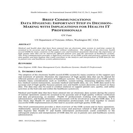 BRIEF COMMUNICATIONS DATA HYGIENE: IMPORTANT STEP IN DECISIONMAKING WITH IMPL...