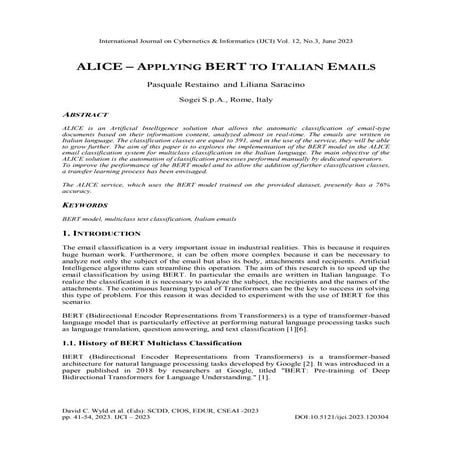 ALICE – APPLYING BERT TO ITALIAN EMAILS | PDF
