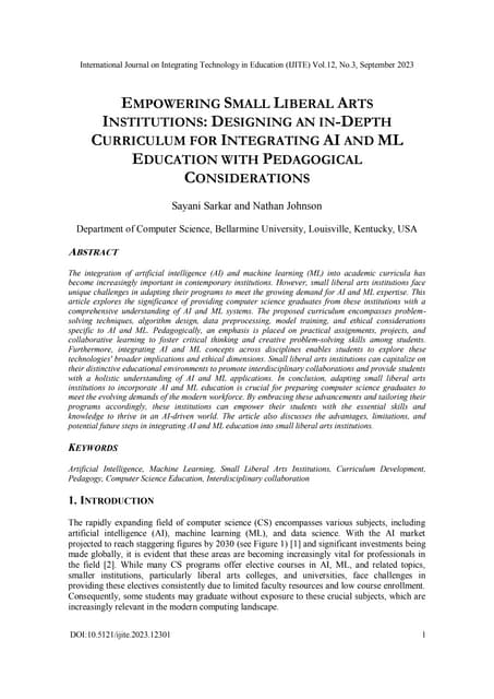 EMPOWERING SMALL LIBERAL ARTS INSTITUTIONS: DESIGNING AN IN-DEPTH CURRICULUM ...
