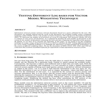 Testing Different Log Bases for Vector Model Weighting Technique