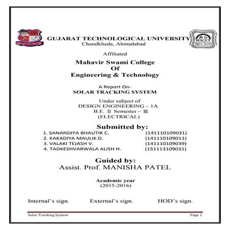 REPORT ON SOLAR TRACKING SYSTEM