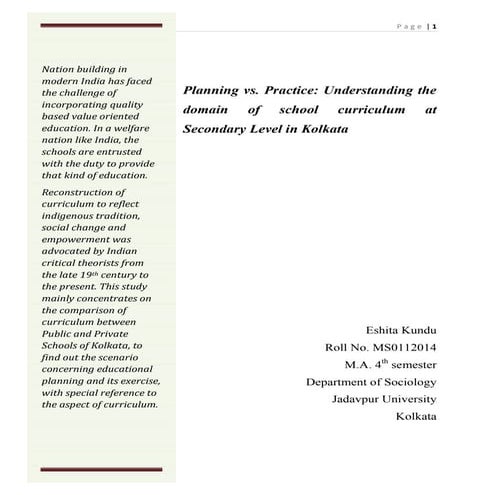 Public and Private school curriculum