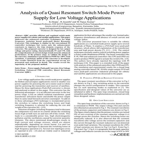 Analysis of a Quasi Resonant Switch Mode Power Supply for Low Voltage Applica...