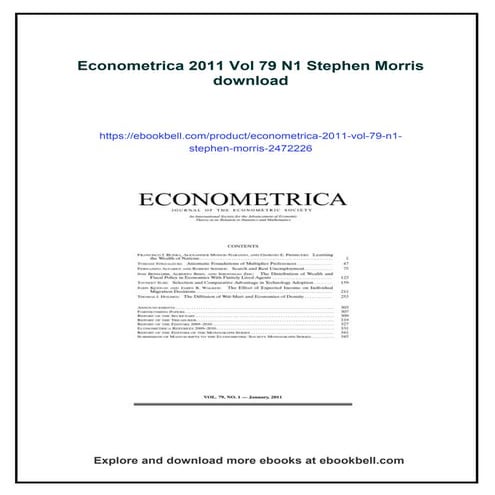 Econometrica 2011 Vol 79 N1 Stephen Morris | PDF