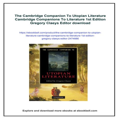 The Cambridge Companion To Utopian Literature Cambridge Companions To Literature 1st Edition Gregory Claeys Editor