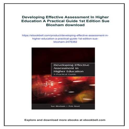 Developing Effective Assessment In Higher Education A Practical Guide 1st Edi...