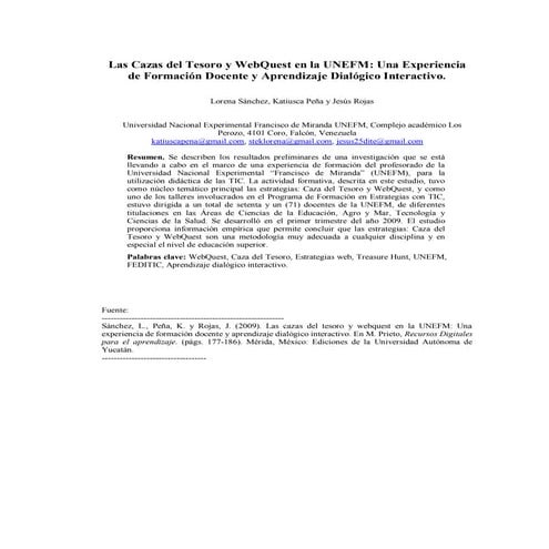 Articulo: Las casas del tesoro y webquest en la UNEFM
