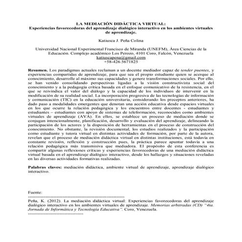 Conferencia sobre la Mediación Didáctica Virtual