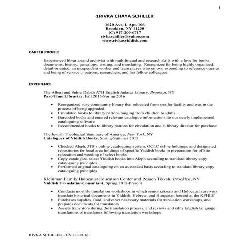 RIVKA-SCHILLER - RESUME (11-2016)