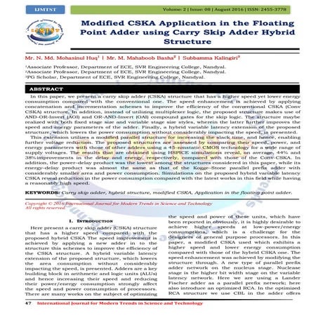 Modified CSKA Application in the Floating Point Adder using Carry Skip Adder ...