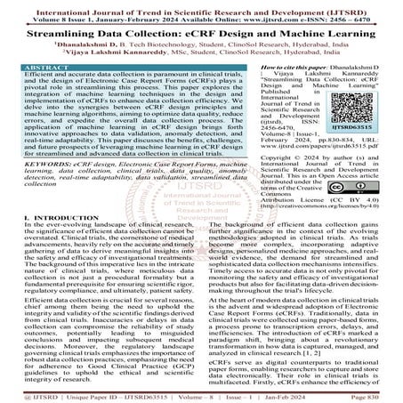 Streamlining Data Collection eCRF Design and Machine Learning