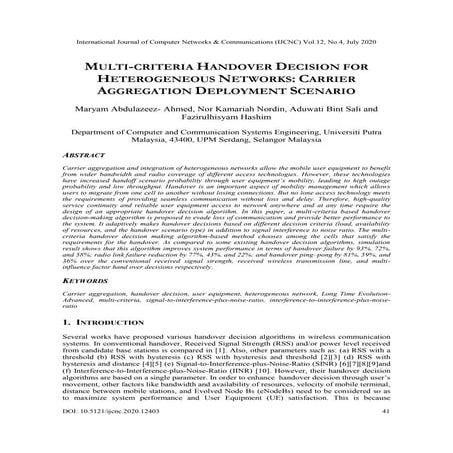 MULTI-CRITERIA HANDOVER DECISION FOR HETEROGENEOUS NETWORKS: CARRIER AGGREGAT...