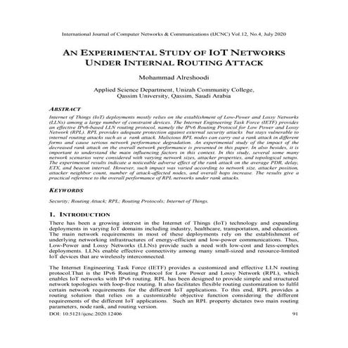 An Experimental Study of IoT Networks Under Internal Routing Attack