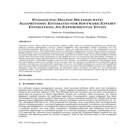 ENHANCING DELPHI METHOD WITH ALGORITHMIC ESTIMATES FOR SOFTWARE EFFORT ESTIMA...