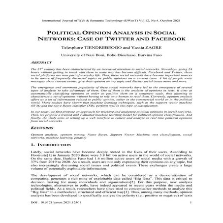 POLITICAL OPINION ANALYSIS IN SOCIAL NETWORKS: CASE OF TWITTER AND FACEBOOK