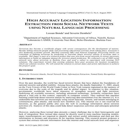 HIGH ACCURACY LOCATION INFORMATION EXTRACTION FROM SOCIAL NETWORK TEXTS USING...