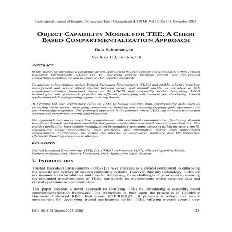 Object Capability Model for Tee: A Cheri Based Compartmentalization Approach