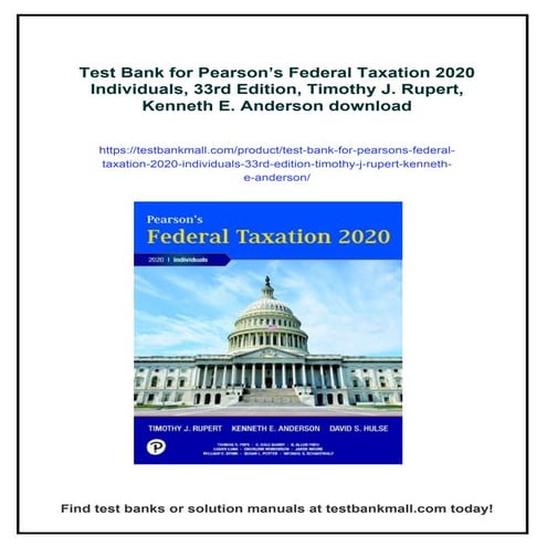 Test Bank for Pearson’s Federal Taxation 2020 Individuals, 33rd Edition ...