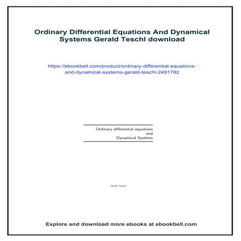 Ordinary Differential Equations And Dynamical Systems Gerald Teschl