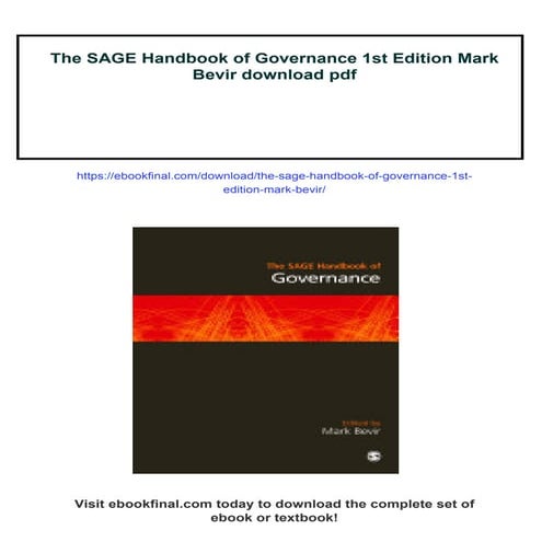 The SAGE Handbook of Governance 1st Edition Mark Bevir | PDF