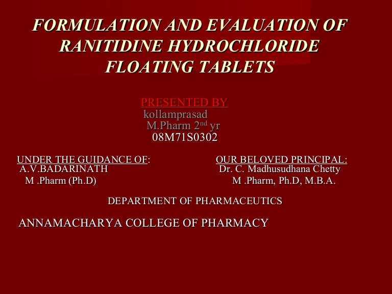 EVALUATION OF RANITIDINE HYDROCHLORIDE TABLETS PPT