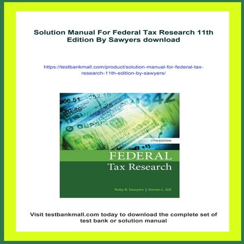Solution Manual For Federal Tax Research 11th Edition By Sawyers | PDF