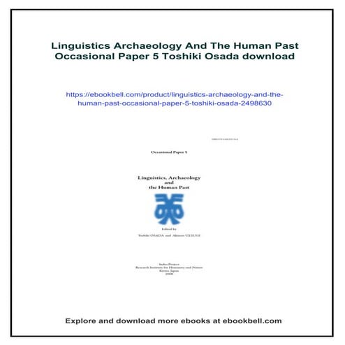 Linguistics Archaeology And The Human Past Occasional Paper 5 Toshiki ...