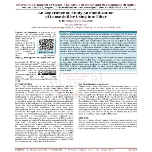 An Experimental Study on Stabilization of Loose Soil by Using Jute Fiber