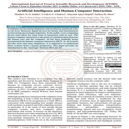 Artificial Intelligence and Human Computer Interaction