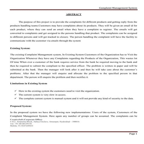  Complaint Management System Abstract 2017