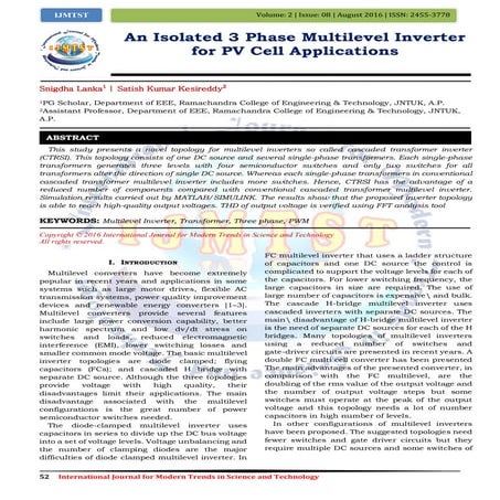 An Isolated 3 Phase Multilevel Inverter for PV Cell Applications