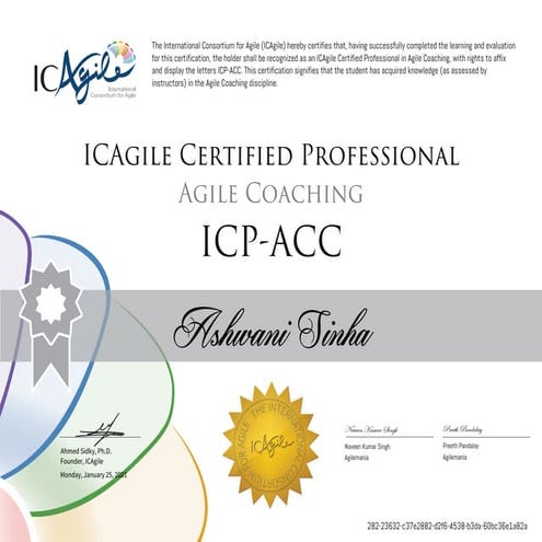 Ashwani Kumar Sinha - ICAgile Certified Professional Agile Coaching