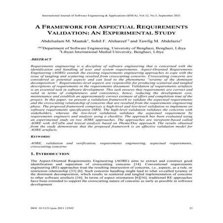 A FRAMEWORK FOR ASPECTUAL REQUIREMENTS VALIDATION: AN EXPERIMENTAL STUDY