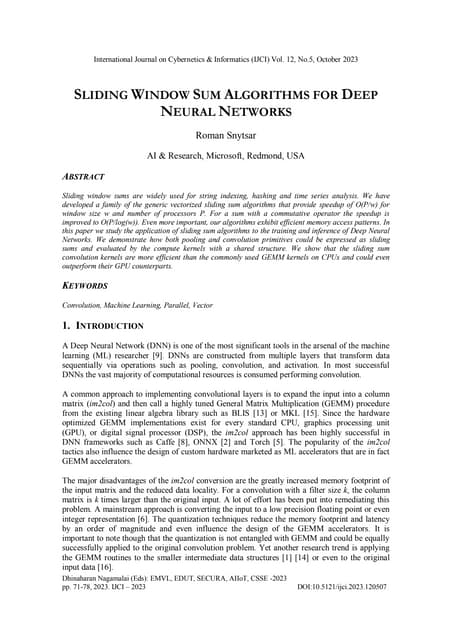 SLIDING WINDOW SUM ALGORITHMS FOR DEEP NEURAL NETWORKS