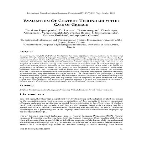 Evaluation of Chatbot Technology: The Case of Greece