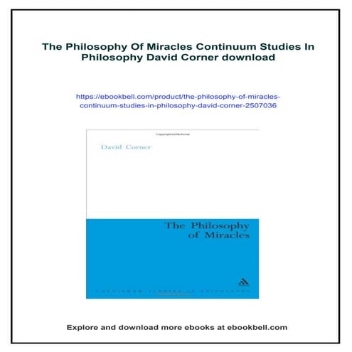 The Philosophy Of Miracles Continuum Studies In Philosophy David Corner ...