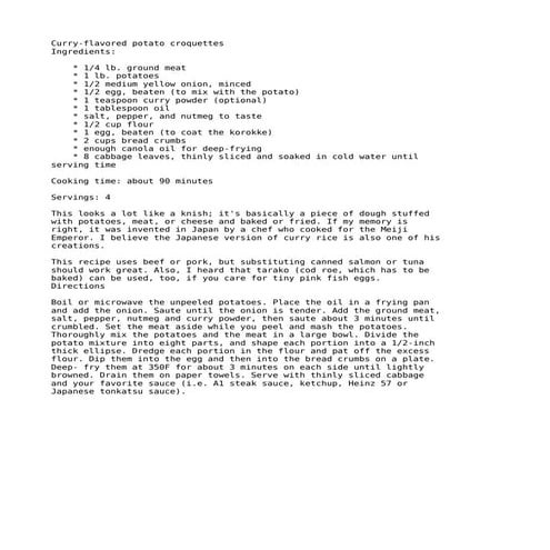 Curry Croquette (recipe)