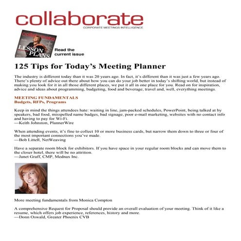 125 Tips For Todays Meeting Planner
