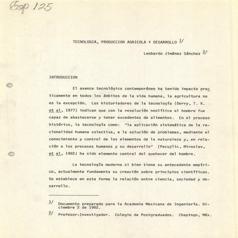 TECNOLOGIA, PRODUCCION AGRÍCOLA Y DESARROLLO