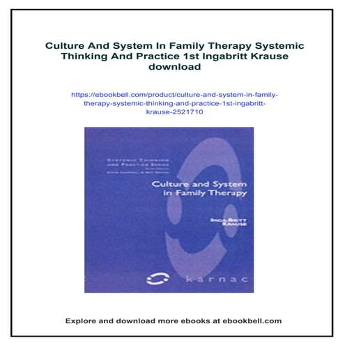 Culture And System In Family Therapy Systemic Thinking And Practice 1st Ingab...