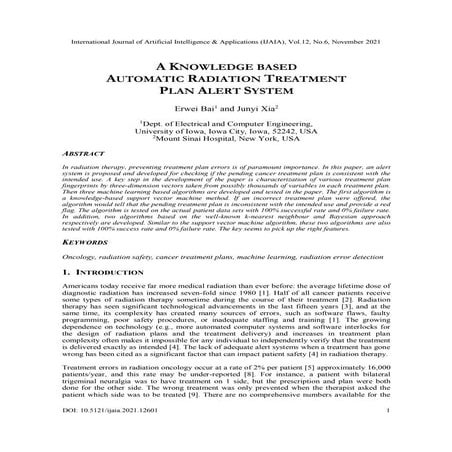 A KNOWLEDGE BASED AUTOMATIC RADIATION TREATMENT PLAN ALERT SYSTEM