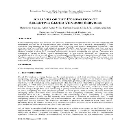 ANALYSIS OF THE COMPARISON OF SELECTIVE CLOUD VENDORS SERVICES