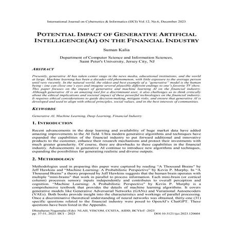 POTENTIAL IMPACT OF GENERATIVE ARTIFICIAL INTELLIGENCE(AI) ON THE FINANCIAL I...