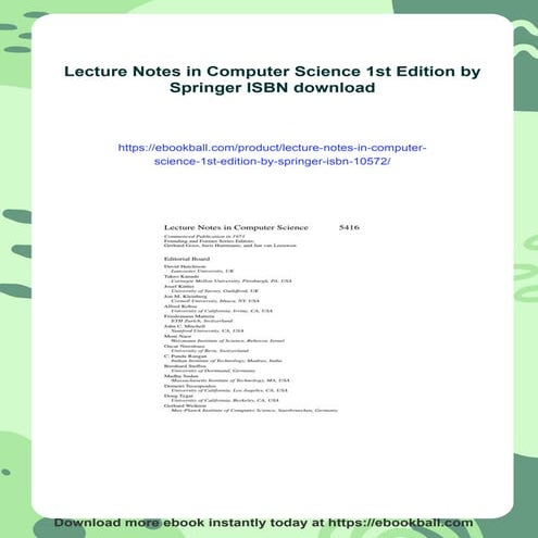 Lecture Notes in Computer Science 1st Edition by Springer ISBN